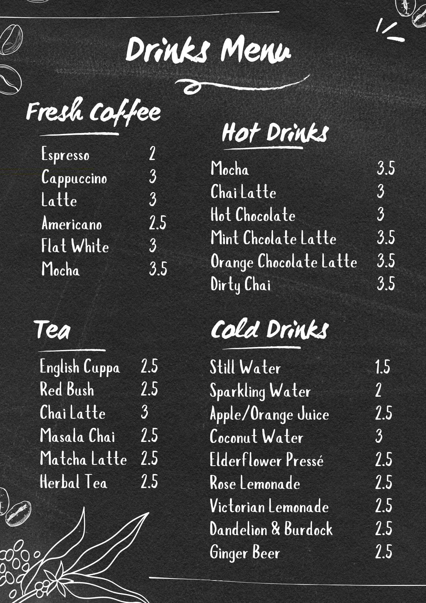 Drinks Menu